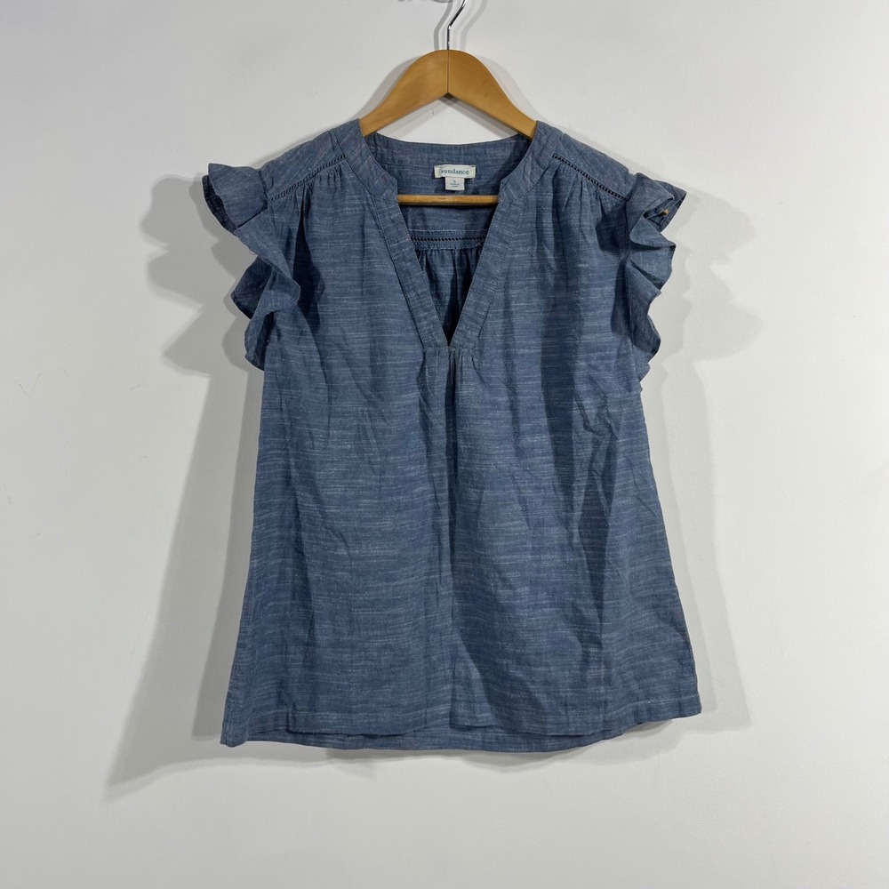 Sundance Artsy Boho Coastal Cotton Flutter Sleeve Top Womens Small Minimalist